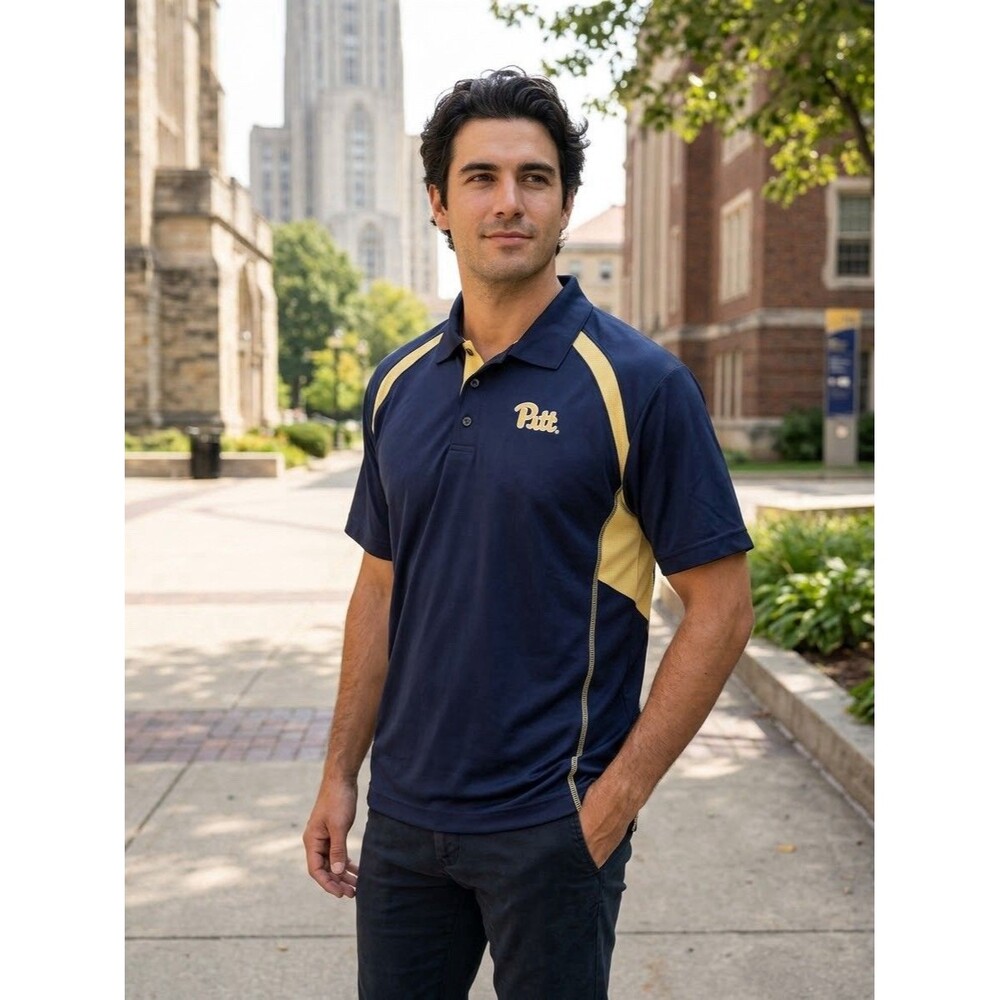 Champion Elite Pitt Panthers Mens Polo Shirt Navy Blue Gold 2XL NWT